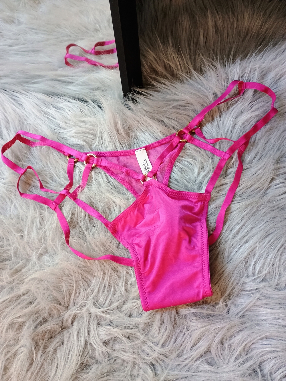 Victoria's Secret Hot Pink Strappy Bikini Panty with Ring Accents